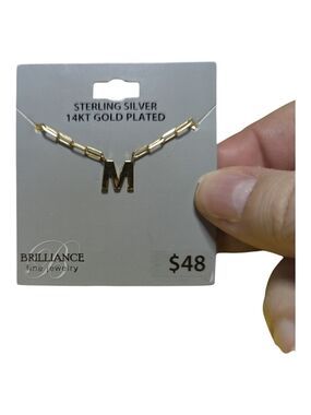 Brilliance Fine Jewelry Gold Plated Sterling Silver 'M' Initial Necklace 18 Inch